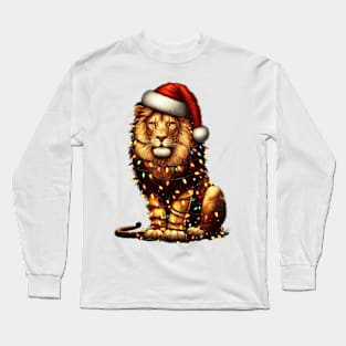 Lion Wrapped In Christmas Lights Long Sleeve T-Shirt